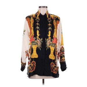 VTG Carnation Black Gold Grecian Print Skin Button Down Blouse M
